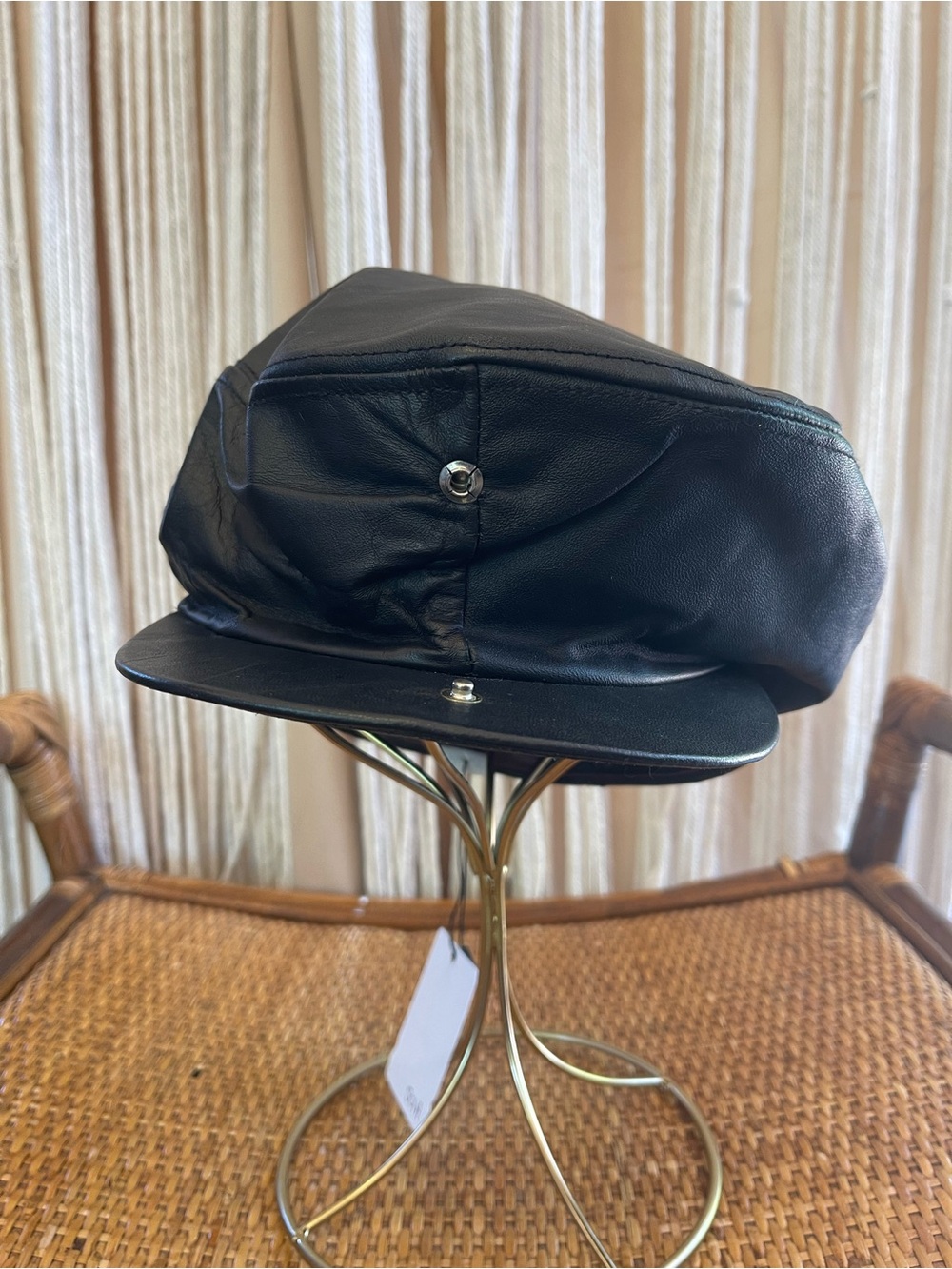 vintage black leather newsboy cap Gatsby hat baker boy hat sturdy brim cabbie - Picture 7 of 14